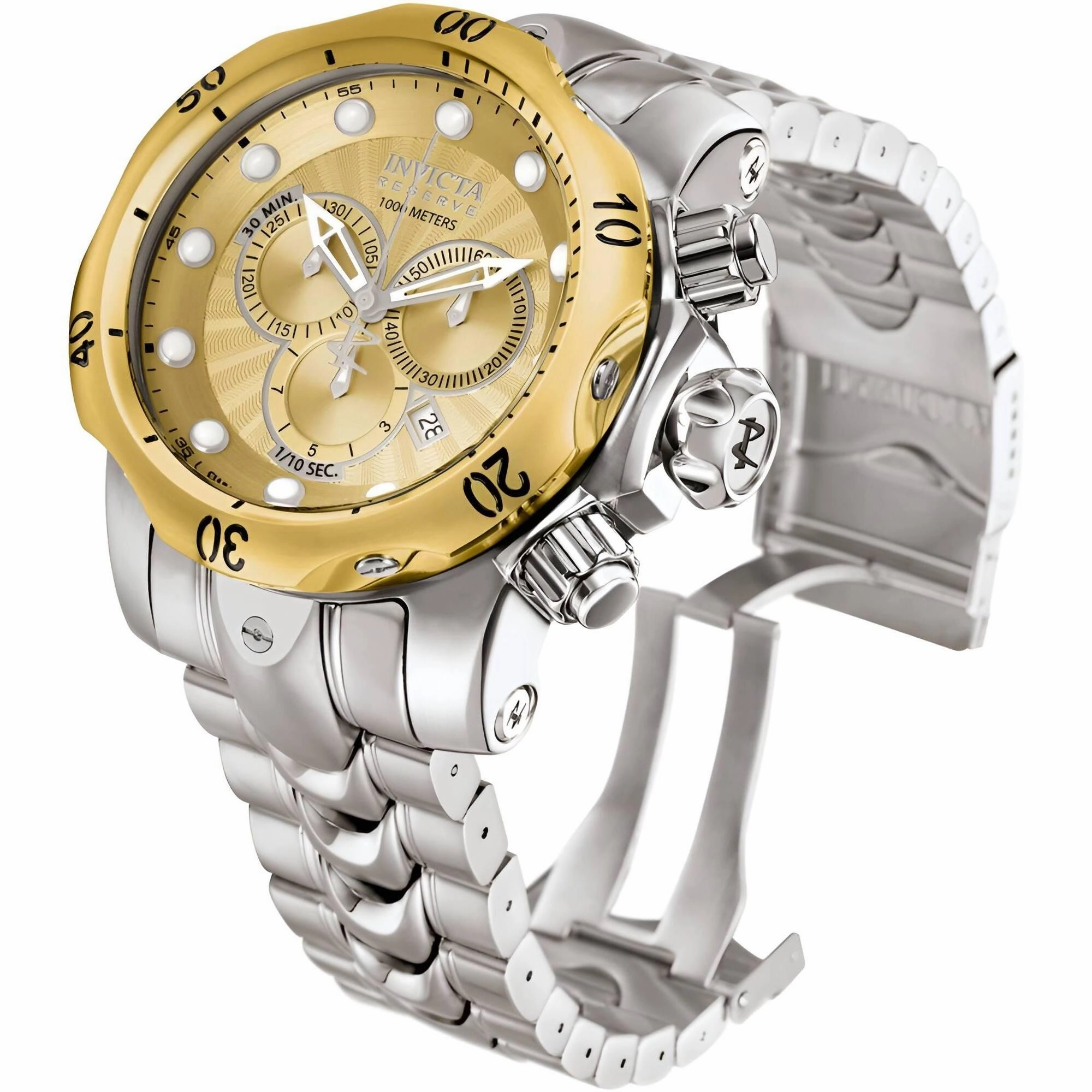 Invicta Men's Chrono Watch - Venom Gold Dial Silver Stainless Steel bracelet | 10790