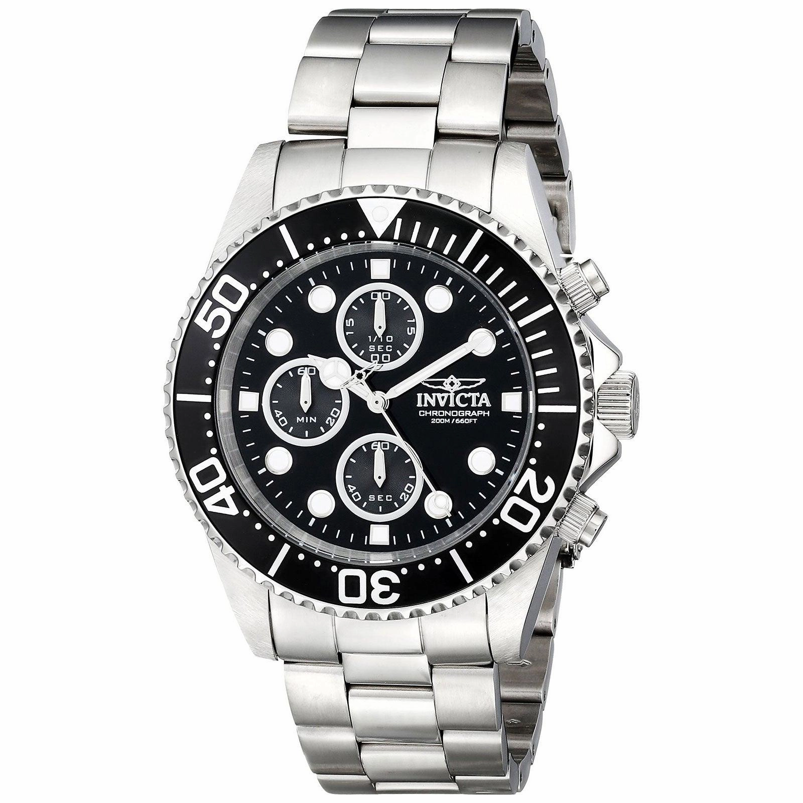 Invicta Men's Chronograph Stainless Steel Watch - Pro Diver Quartz Black Dial | 1768