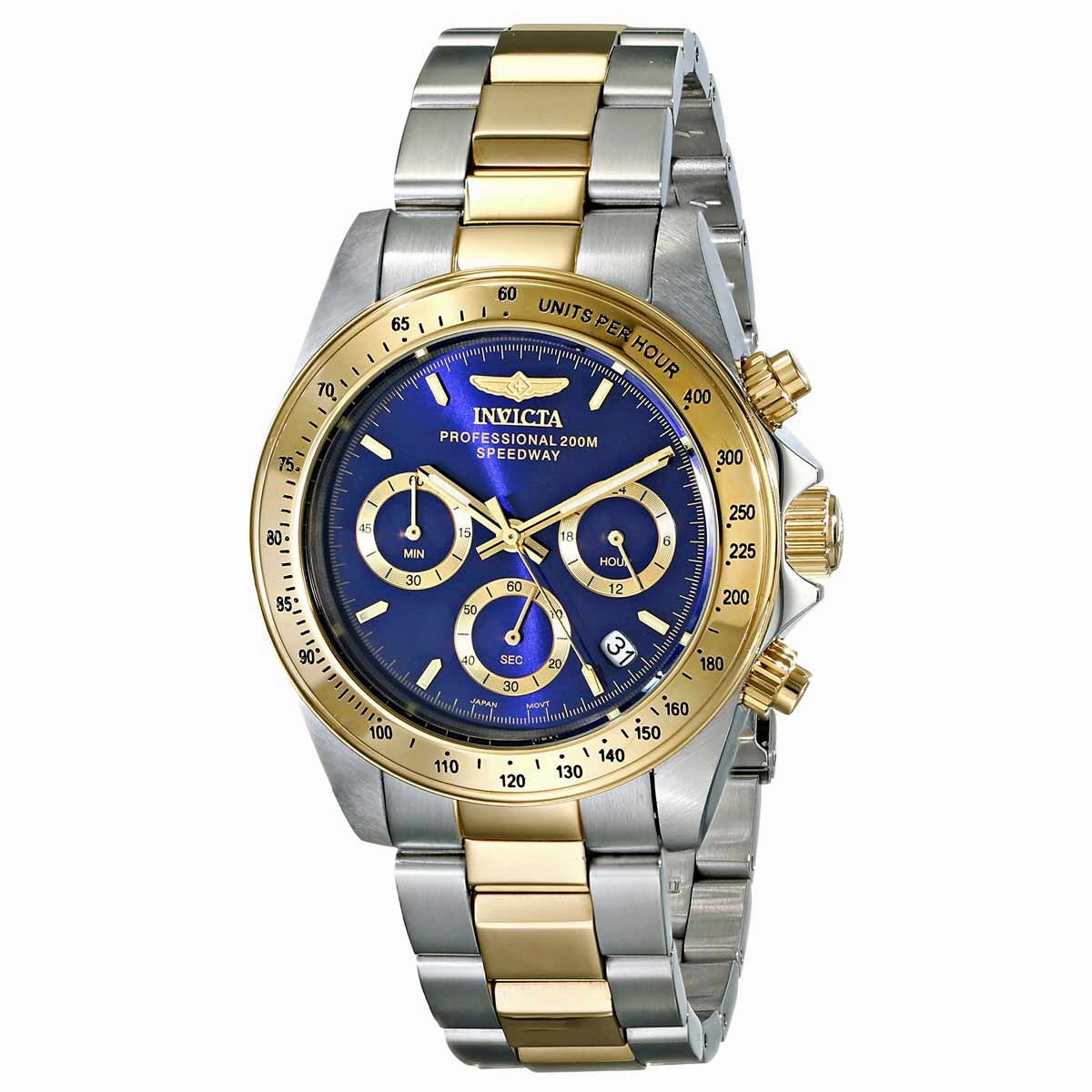 Invicta Men's Chronograph Two Tone Watch - Speedway Quartz Blue Dial Date | 3644