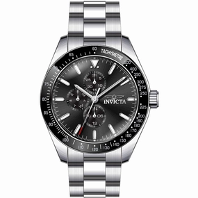 Invicta Men's Chronograph Watch - Aviator Black Bezel Silver Tone Bracelet | 38966