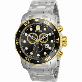 Invicta Men's Chronograph Watch - Pro Diver Black Dial Bracelet | 80039