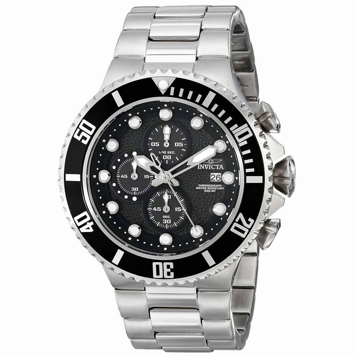 Invicta Men's Chronograph Watch - Pro Diver Black Dial Steel Bracelet Dive | 18906
