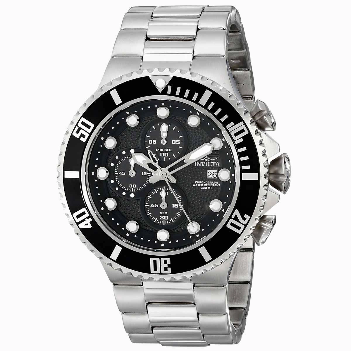 Invicta Men's Chronograph Watch - Pro Diver Black Dial Steel Bracelet Dive | 18906