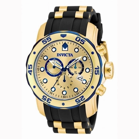Invicta Men's Chronograph Watch - Pro Diver Gold Dial Yellow Gold Steel & Rubber Band