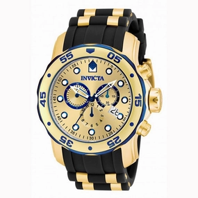 Invicta Men's Chronograph Watch - Pro Diver Gold Dial Yellow Gold Steel & Rubber Band