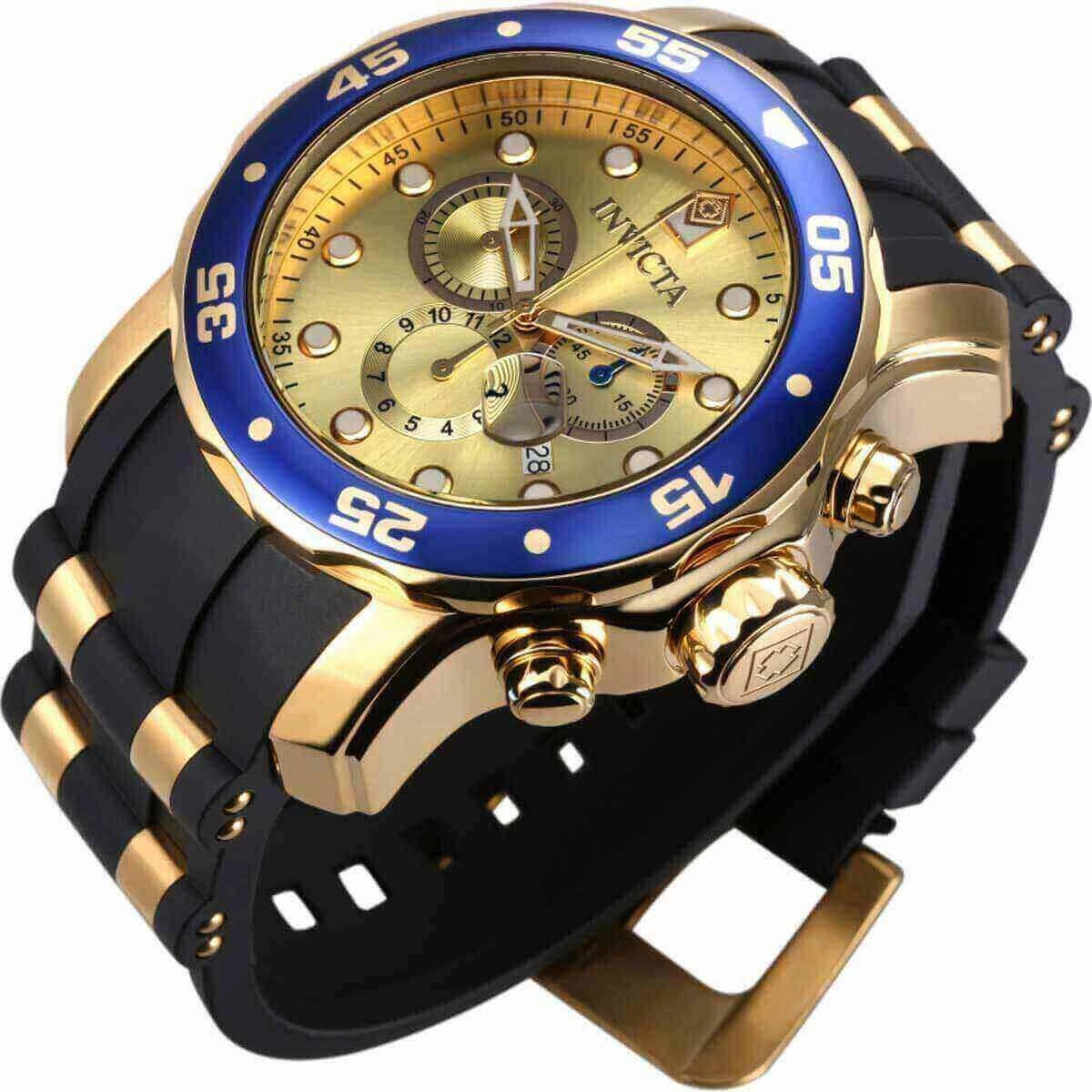 Invicta Men's Chronograph Watch - Pro Diver Steel & Polyurethane Strap Champagne Dial