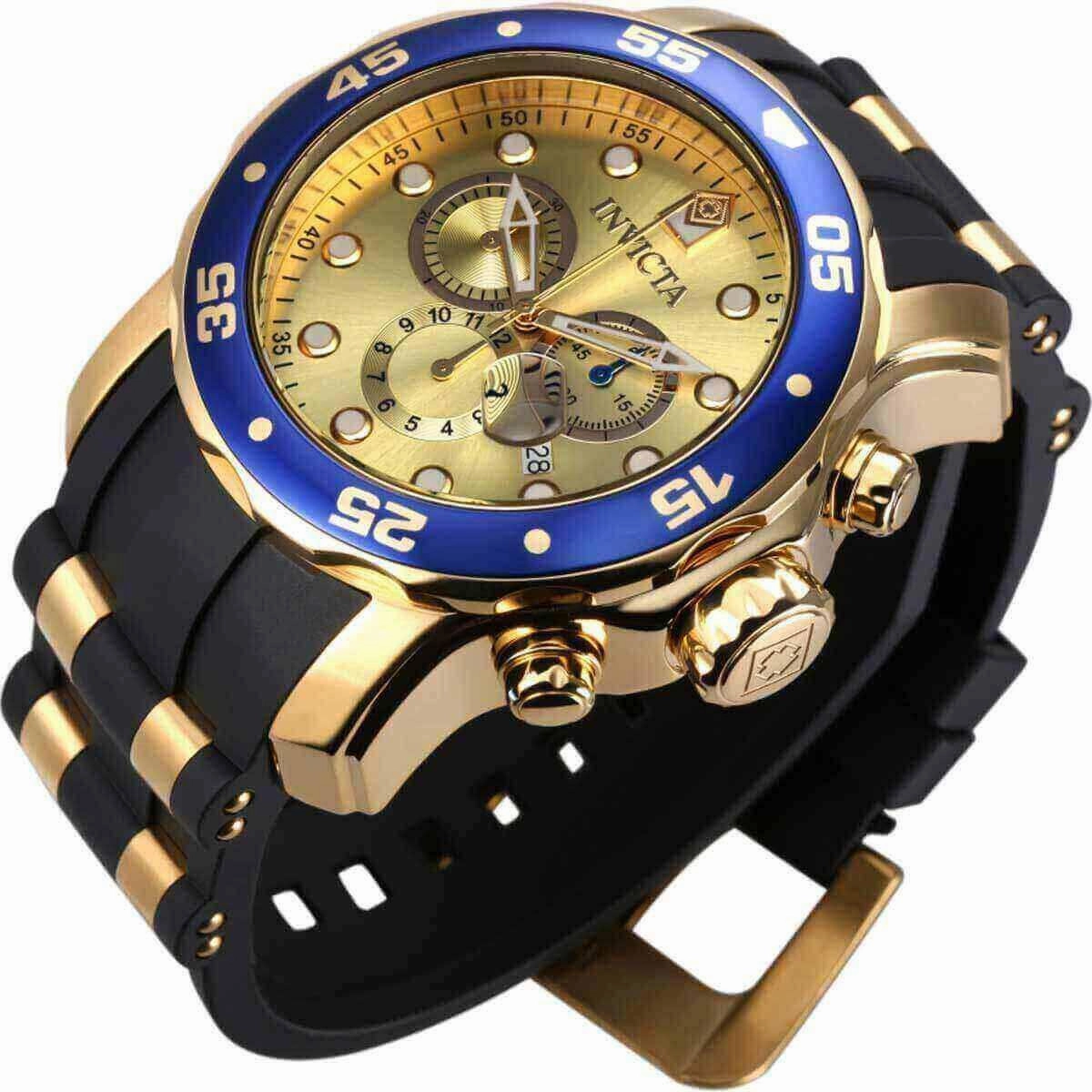 Invicta Men's Chronograph Watch - Pro Diver Steel & Polyurethane Strap Champagne Dial