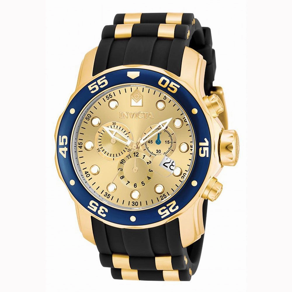 Invicta Men's Chronograph Watch - Pro Diver Steel & Polyurethane Strap Champagne Dial