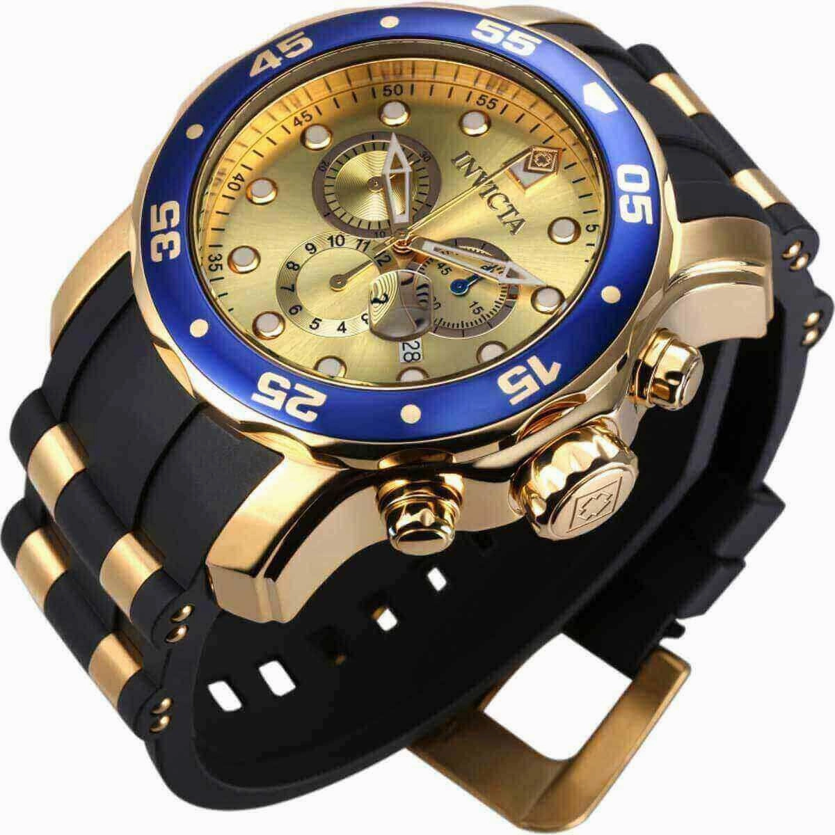 Invicta Men's Chronograph Watch - Pro Diver Steel & Polyurethane Strap Champagne Dial