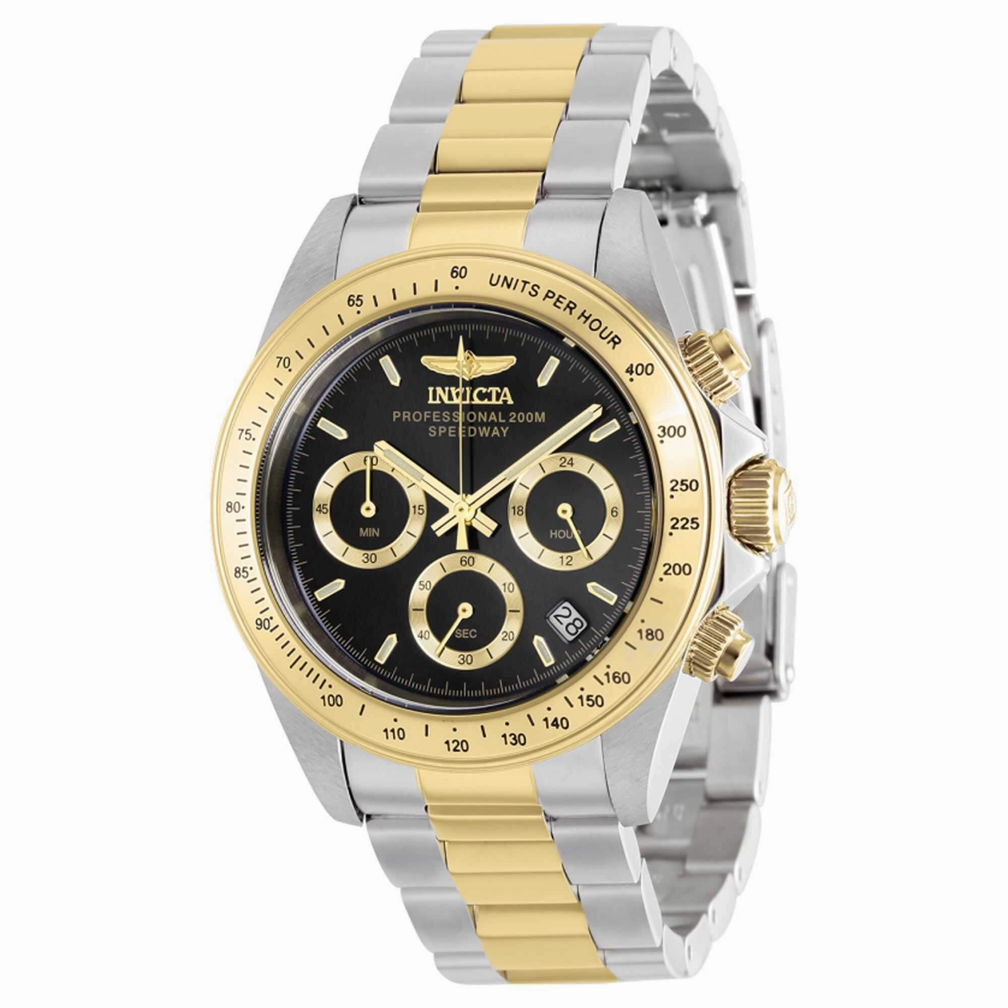 Invicta Men's Chronograph Watch - Speedway Black Dial Two Tone Bracelet | 37172