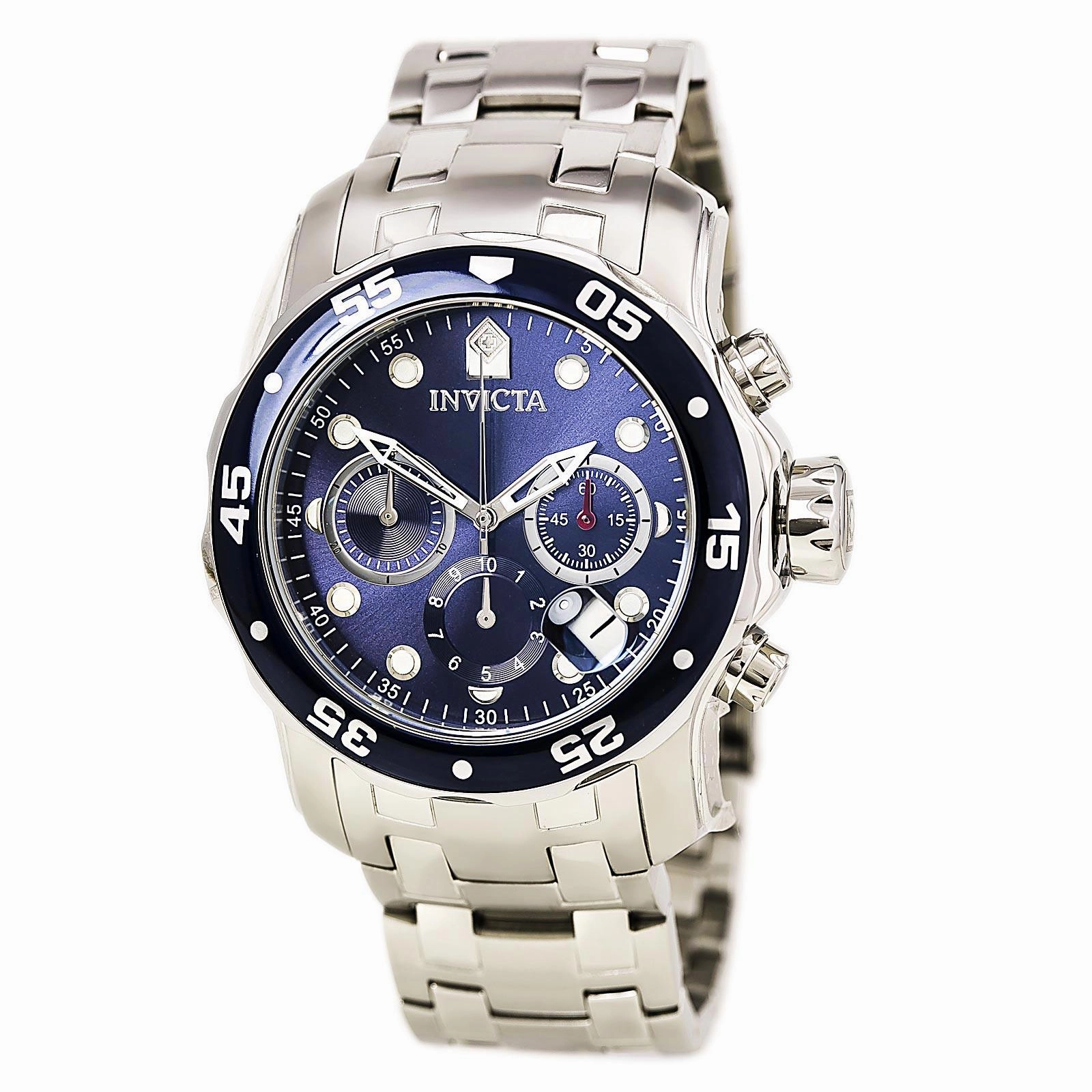 Invicta Men's Pro Diver Chronograph Watch - Quartz Blue Dial Steel Bracelet | 0070