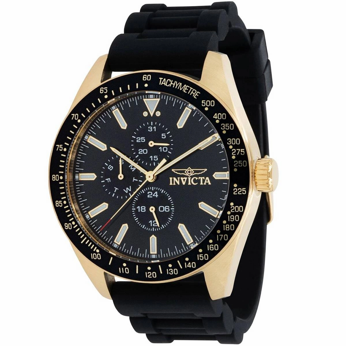 Invicta Men's Quartz Watch - Aviator Date Black Dial Silicone Rubber Strap | 38404