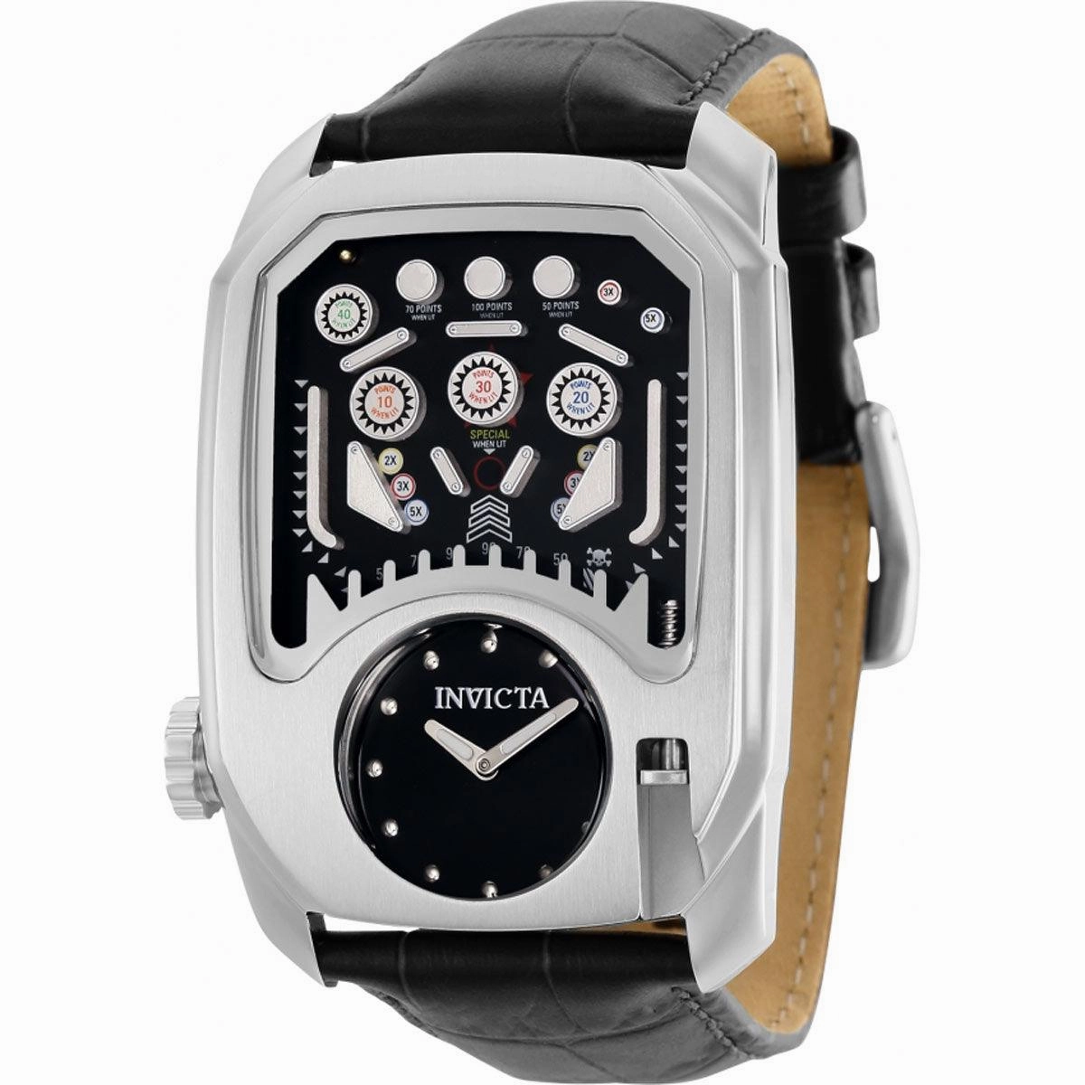 Invicta Men's Quartz Watch - Cuadro Pinball Game Black and Silver Dial Strap | 35450