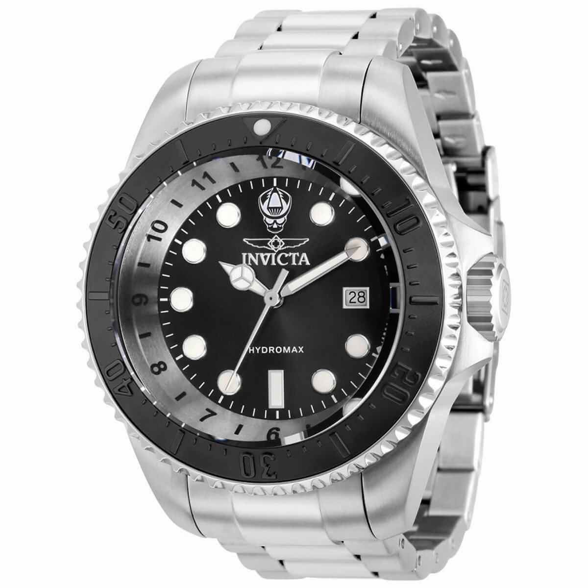 Invicta Men's Quartz Watch - Hydromax Silver Tone and Black Bezel Bracelet | 38018