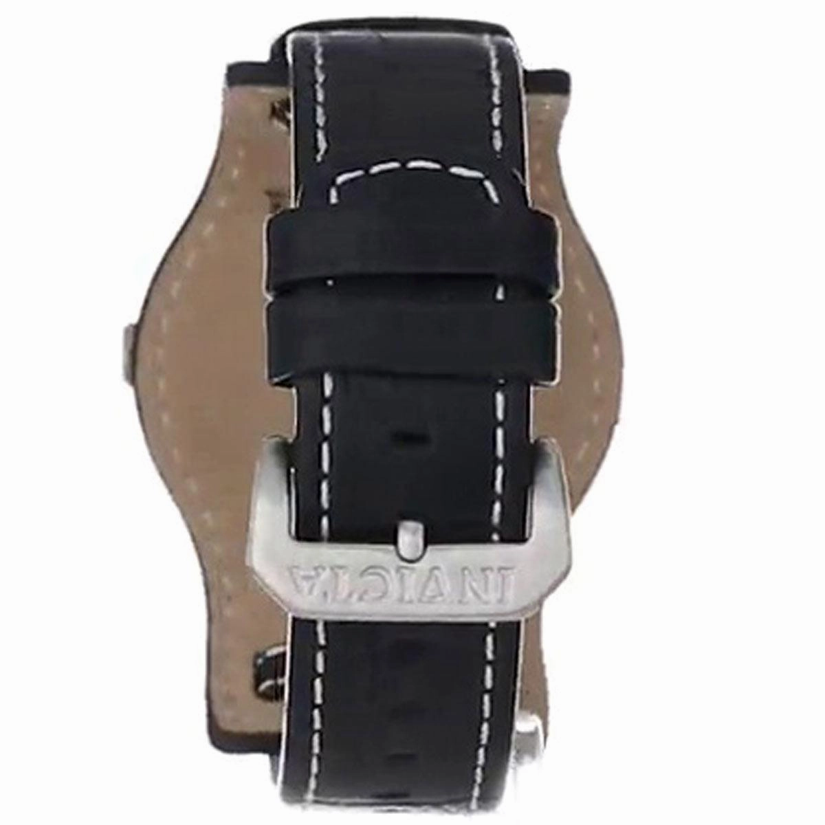 Invicta Men's Quartz Watch - I-Force Black Dial Silver Tone Case Leather Strap | 12975