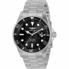 Invicta Men's Quartz Watch - Pro Diver Black Dial Silver Steel Bracelet | 33266