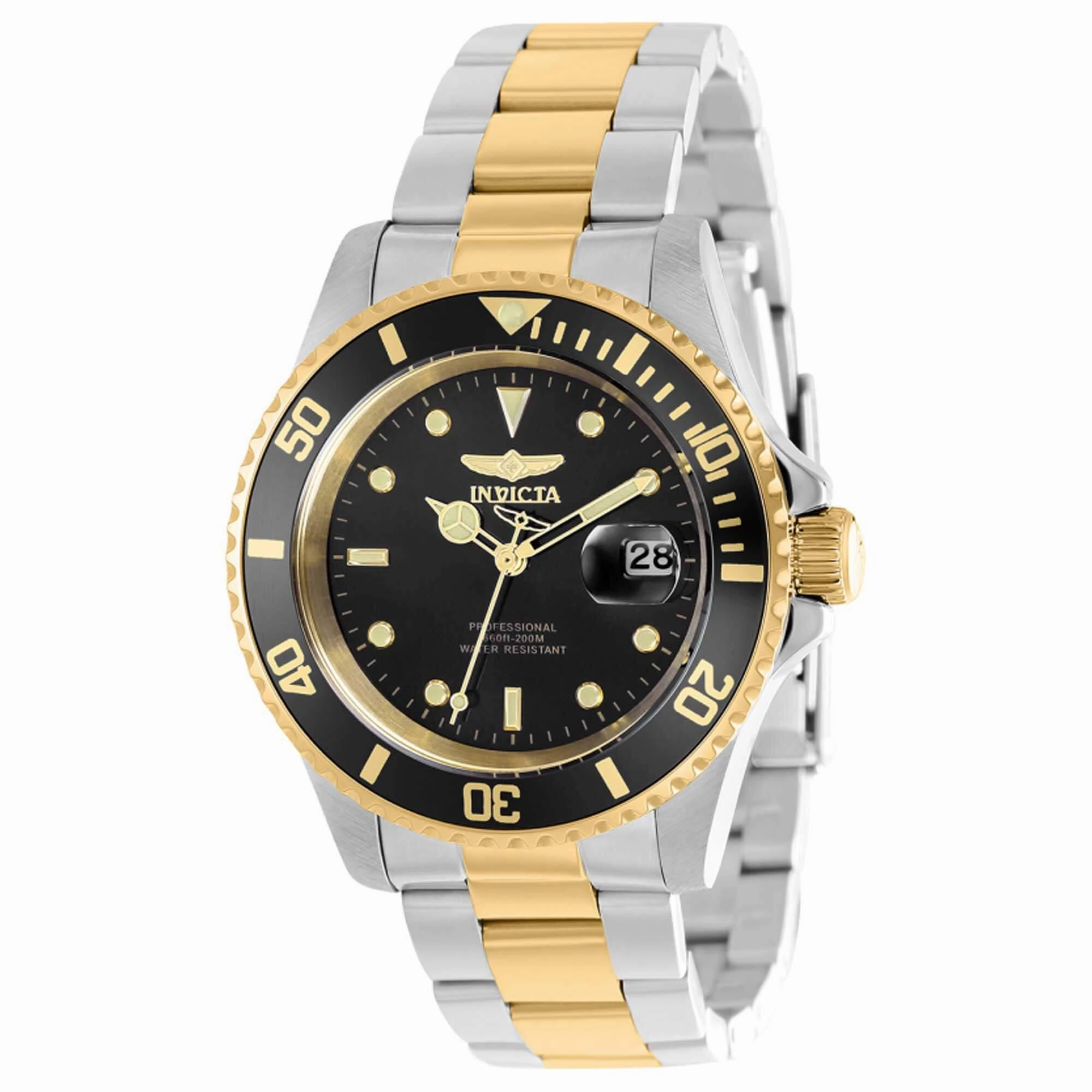 Invicta Men's Quartz Watch - Pro Diver Black Dial Two Tone Bracelet | 37158