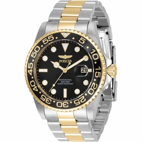Invicta Men's Quartz Watch - Pro Diver Black Dial Two Tone Steel Bracelet | 33255