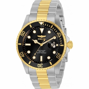 Invicta Men's Quartz Watch - Pro Diver Black Dial Two Tone Steel Bracelet | 33269