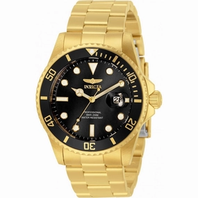 Invicta Men's Quartz Watch - Pro Diver Black Dial Yellow Gold Steel Bracelet | 33271