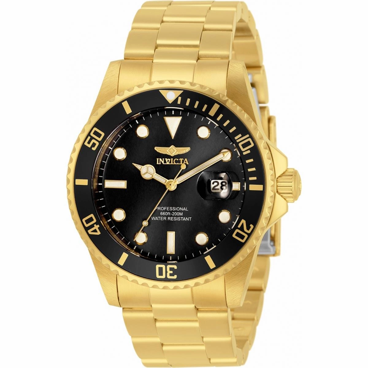 Invicta Men's Quartz Watch - Pro Diver Black Dial Yellow Gold Steel Bracelet | 33271