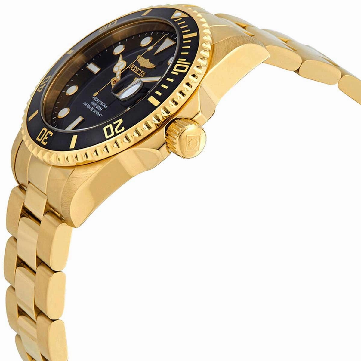Invicta Men's Quartz Watch - Pro Diver Black Dial Yellow Gold Steel Bracelet | 33271