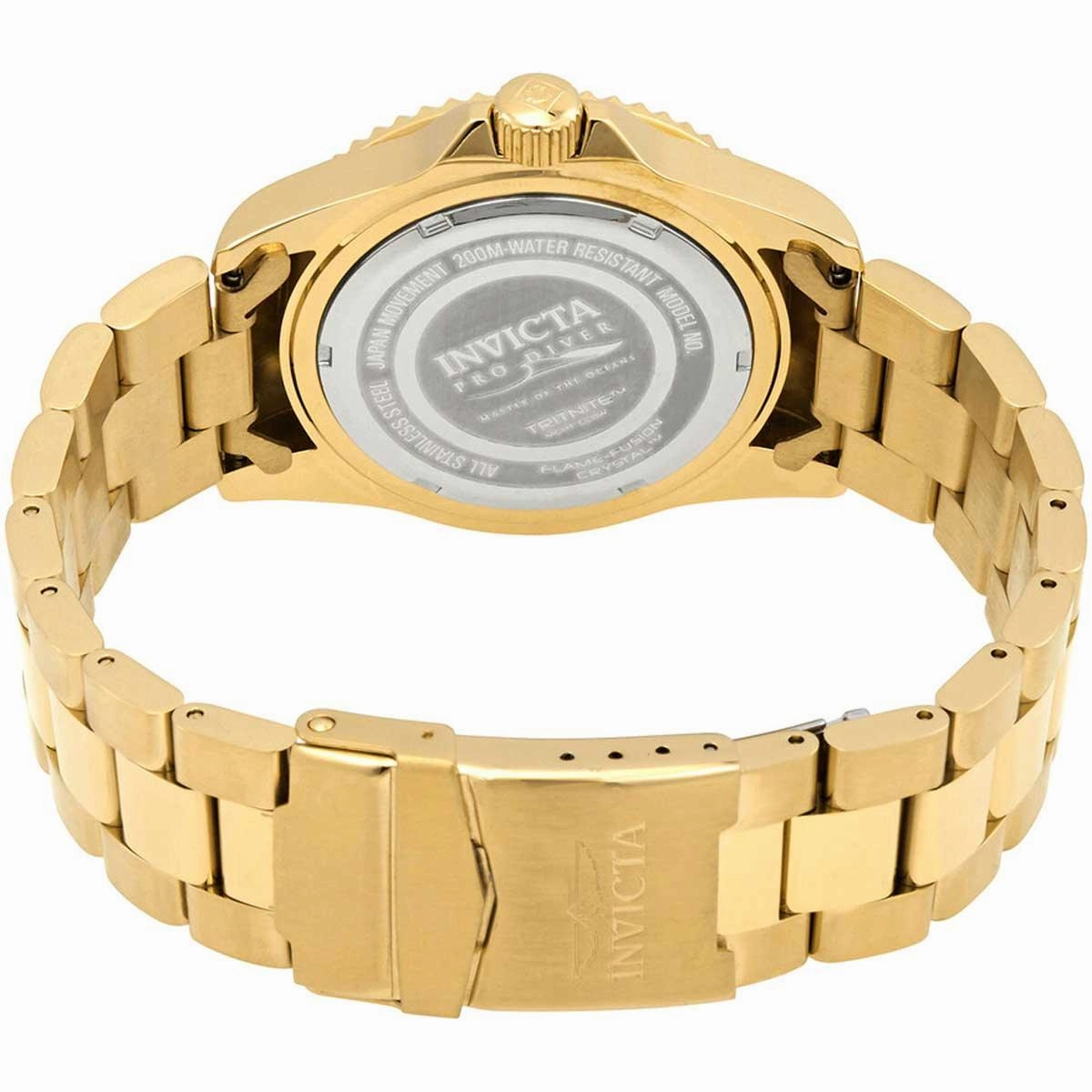 Invicta Men's Quartz Watch - Pro Diver Black Dial Yellow Gold Steel Bracelet | 33271