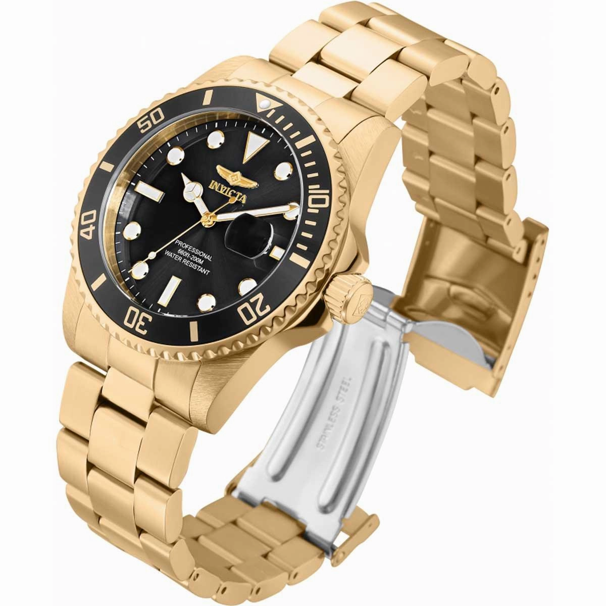 Invicta Men's Quartz Watch - Pro Diver Black Dial Yellow Gold Steel Bracelet | 33271