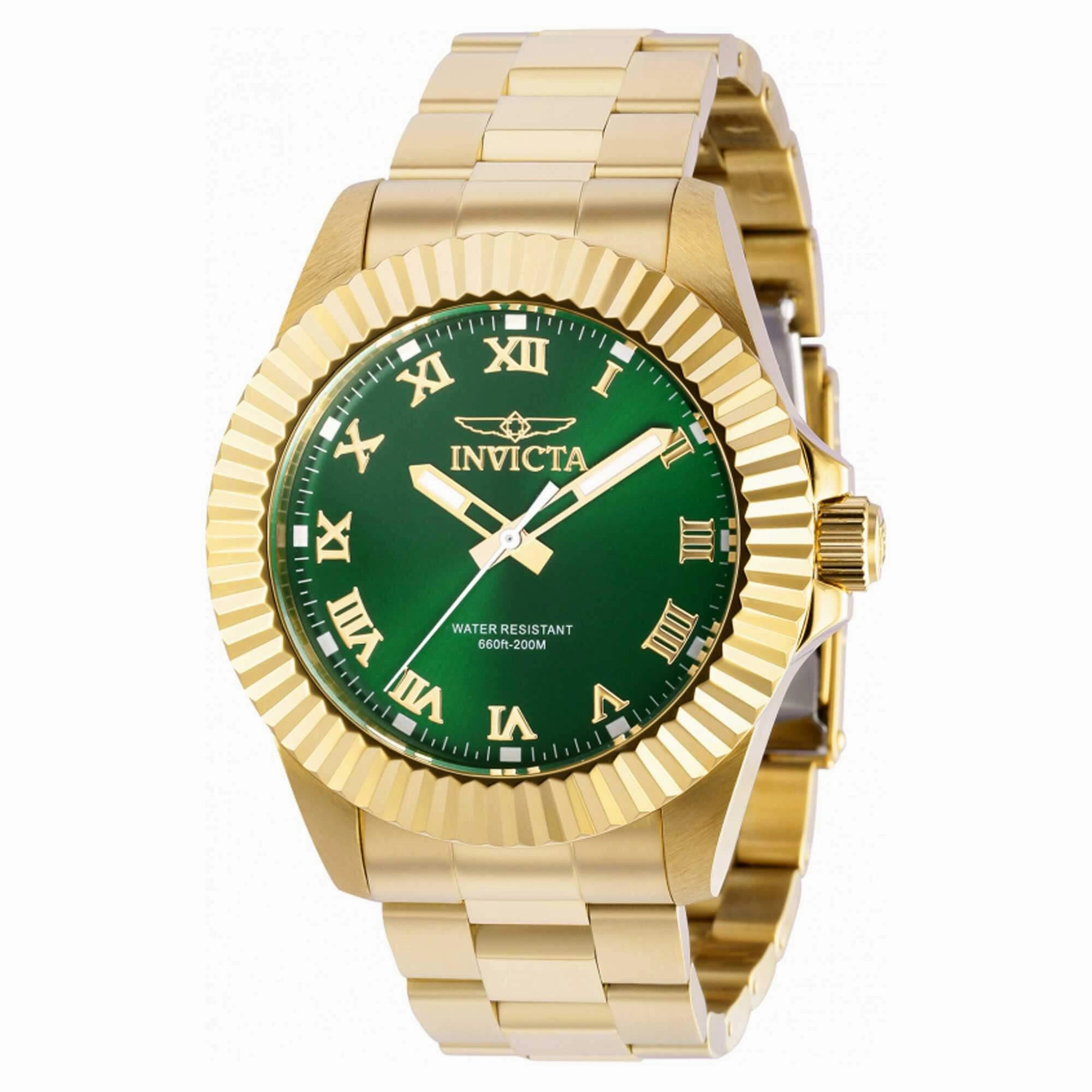 Invicta Men's Quartz Watch - Pro Diver Green Dial Yellow Gold Case Bracelet | 37405