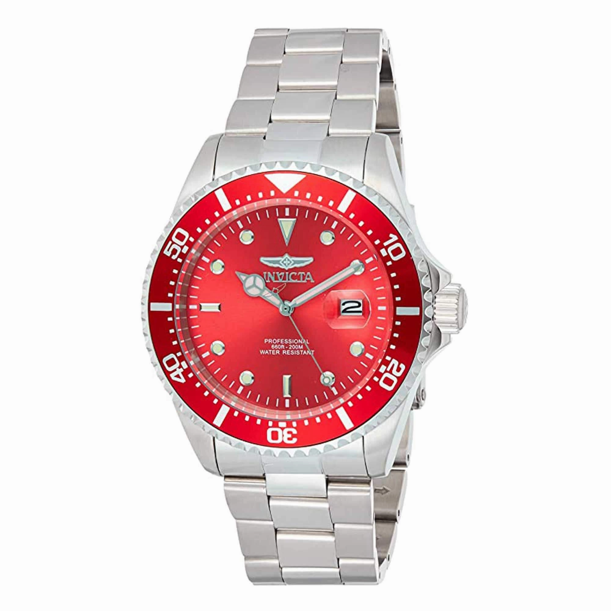 Invicta Men's Quartz Watch - Pro Diver Red Dial Stainless Steel Bracelet | 22048