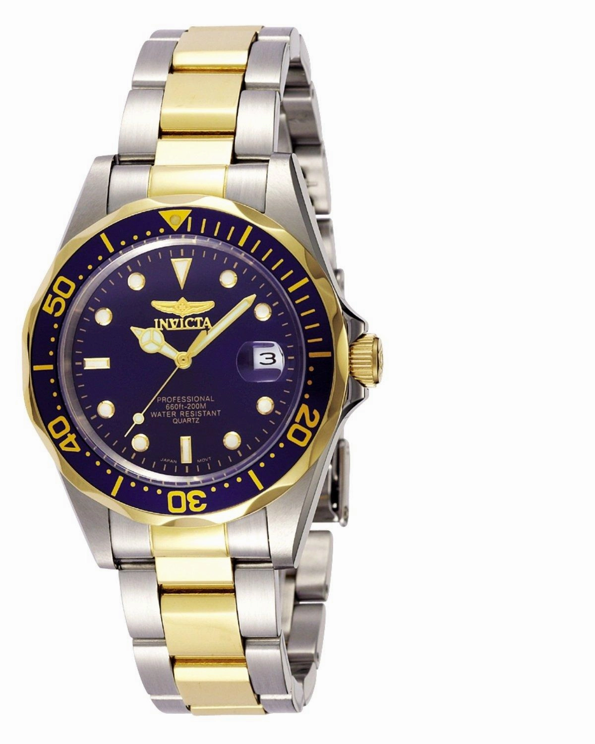 Invicta Men's Two Tone Yellow Gold Watch - Pro Diver Quartz Blue Dial Date | 8935