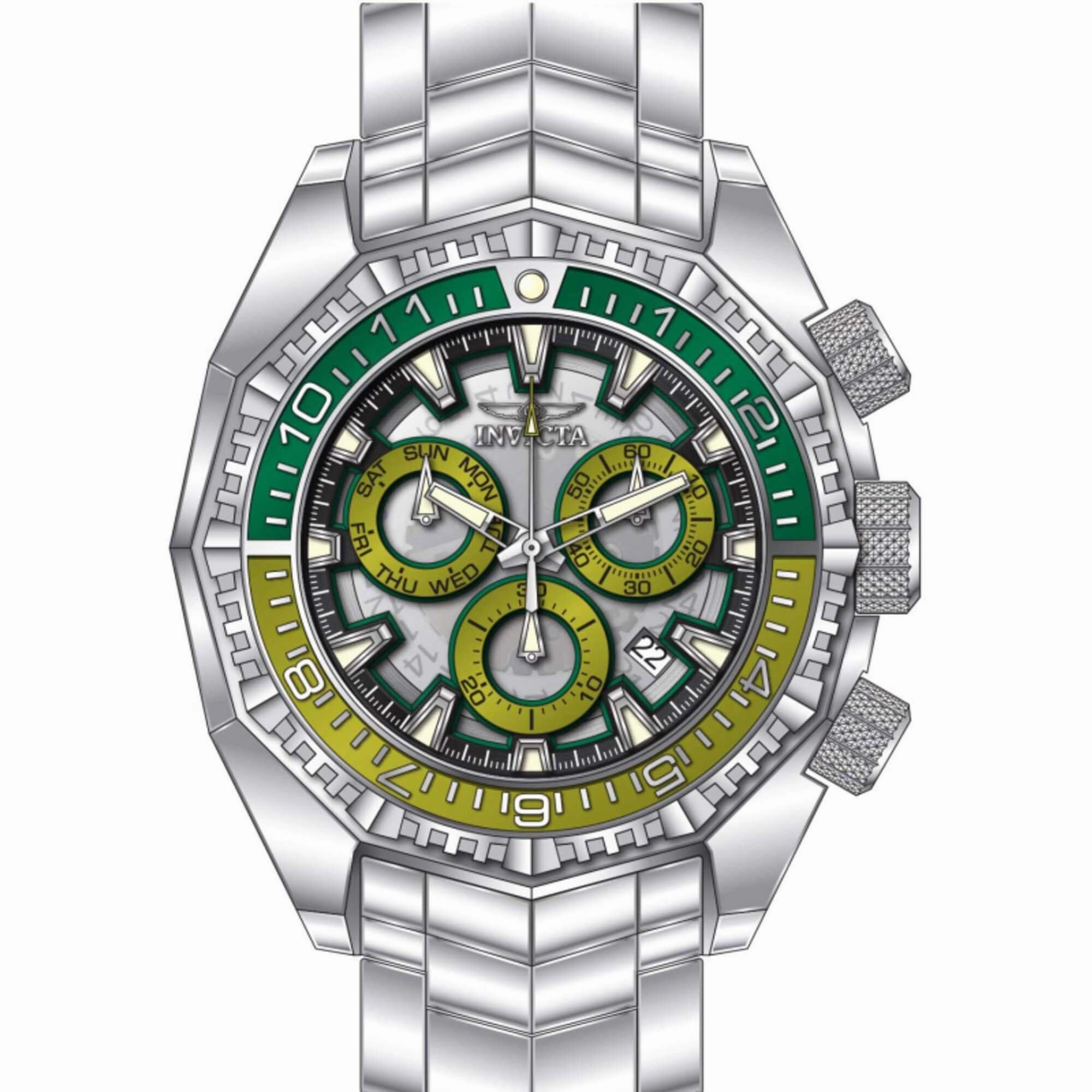 Invicta Men's Watch - Akula Quartz Chronograph Day-Date Display Silver Bracelet | 44295