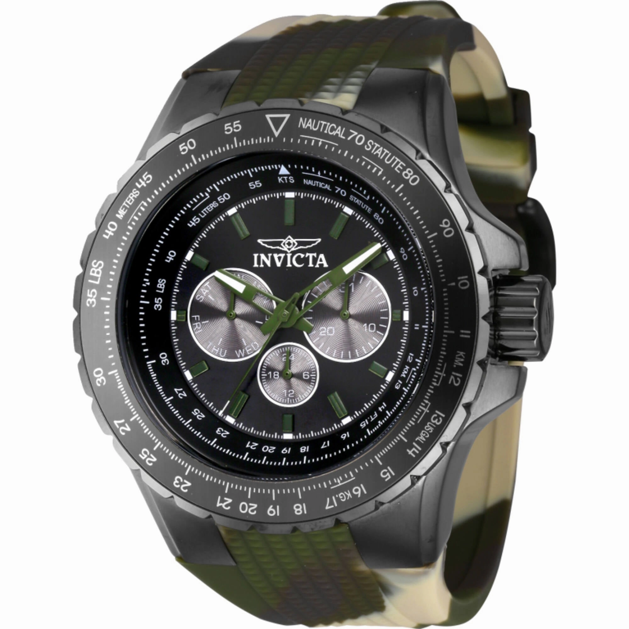 Invicta Men's Watch - Aviator Quartz Chrono Gunmetal and Green Dial Strap | 39307