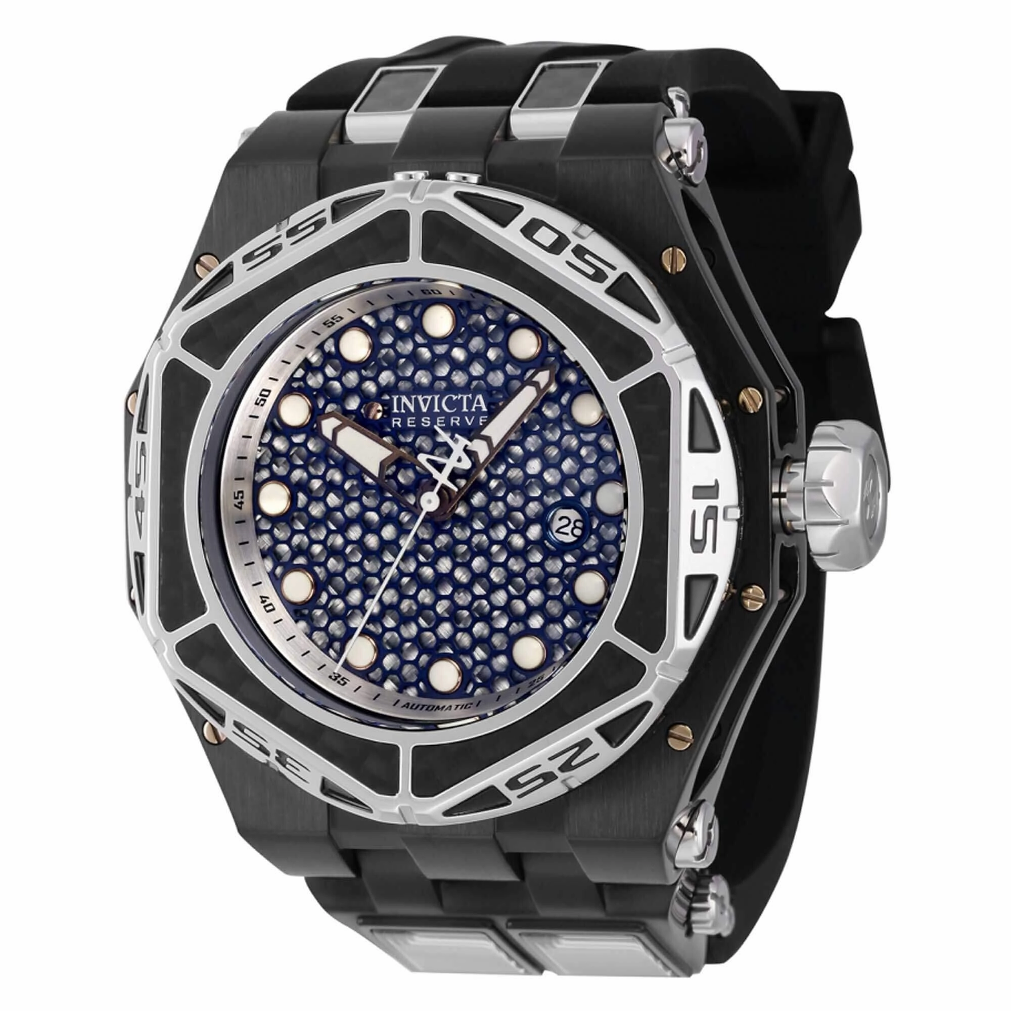 Invicta Men's Watch - Carbon Hawk Automatic Silver and Blue Dial Rubber Strap | 38911
