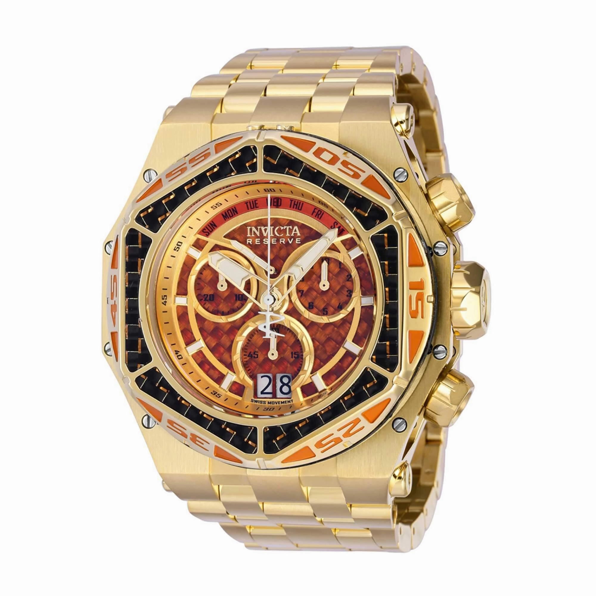Invicta Men's Watch - Carbon Hawk Orange and Gold Tone Dial Steel Bracelet | 38923