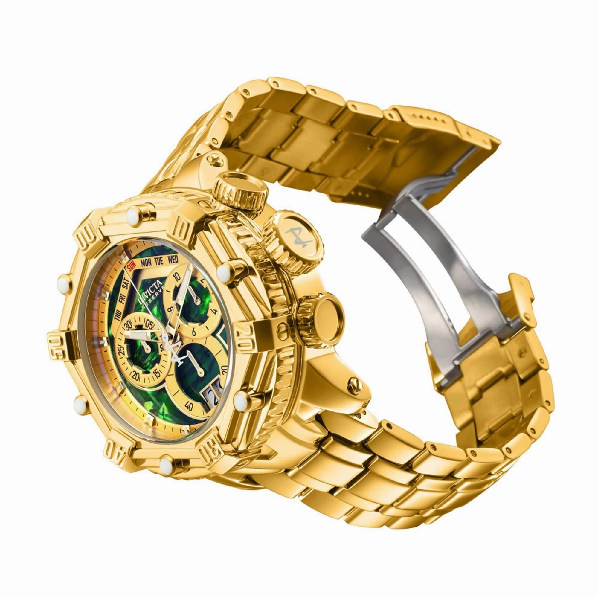 Invicta Men's Watch - Huracan Chronograph Gold and Green Dial Steel Bracelet | 39765
