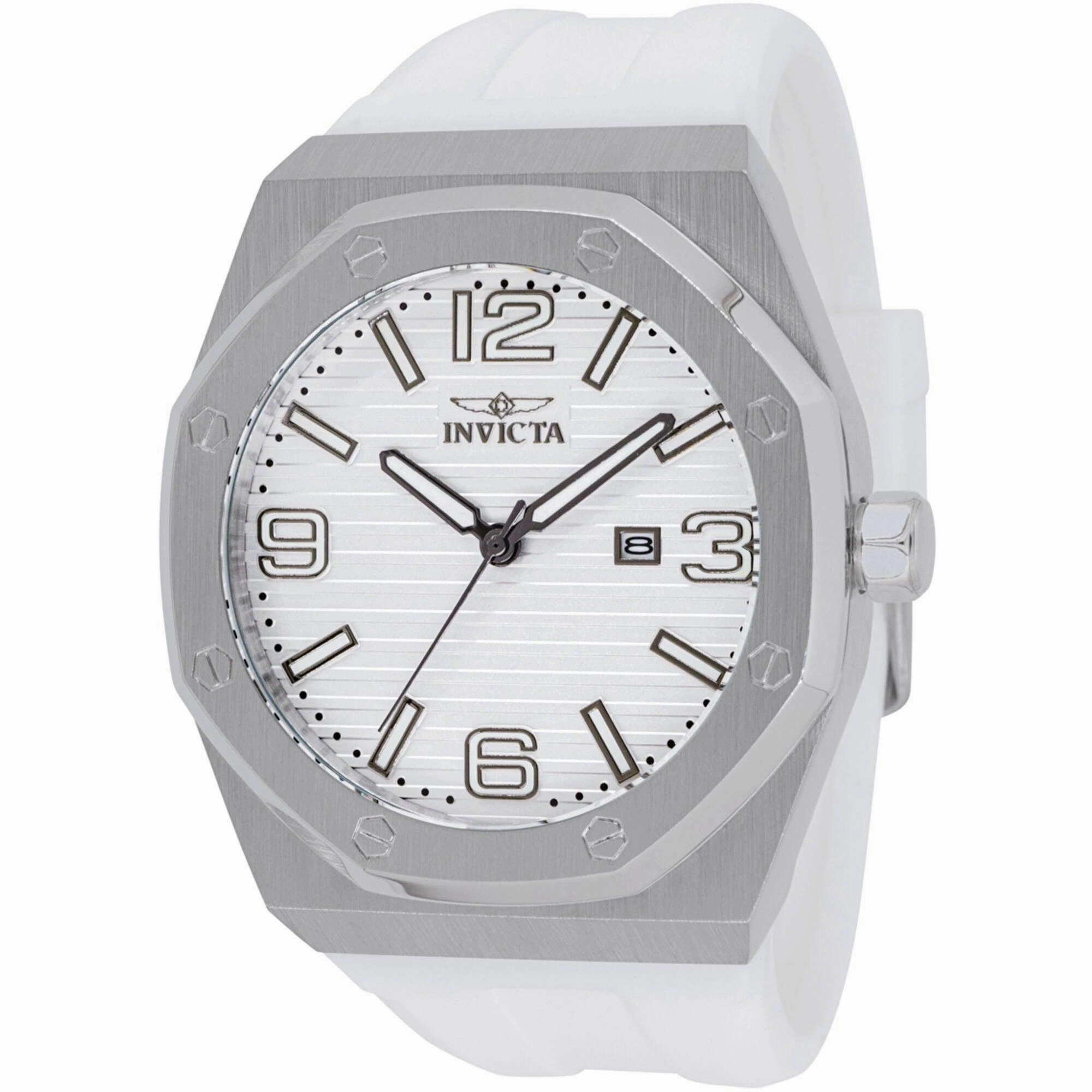 Invicta Men's Watch - Huracan Quartz Silver Tone Dial White Silicone Strap | 45774