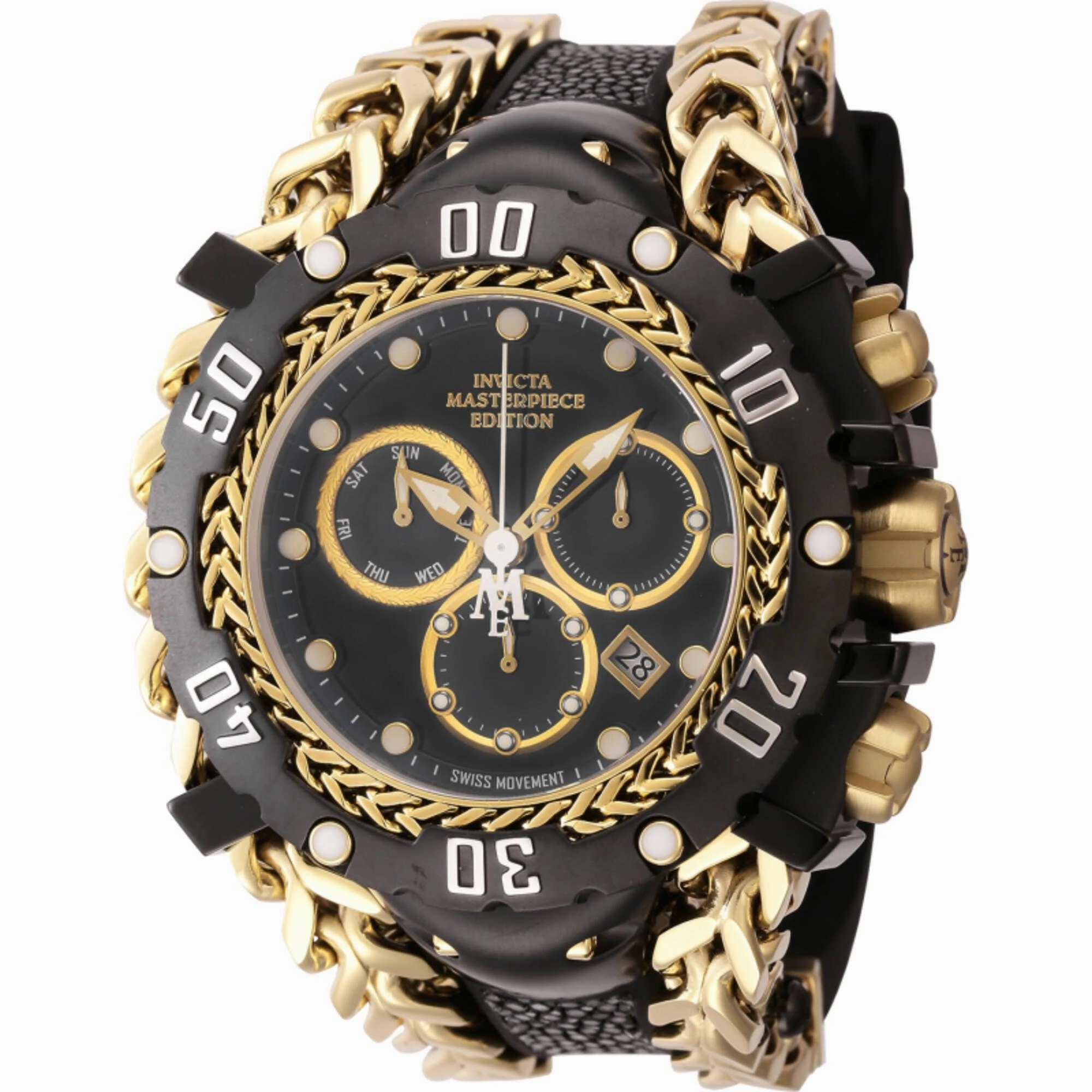 Invicta Men's Watch - Masterpiece Chrono Black and Yellow Gold Strap Quartz | 44624