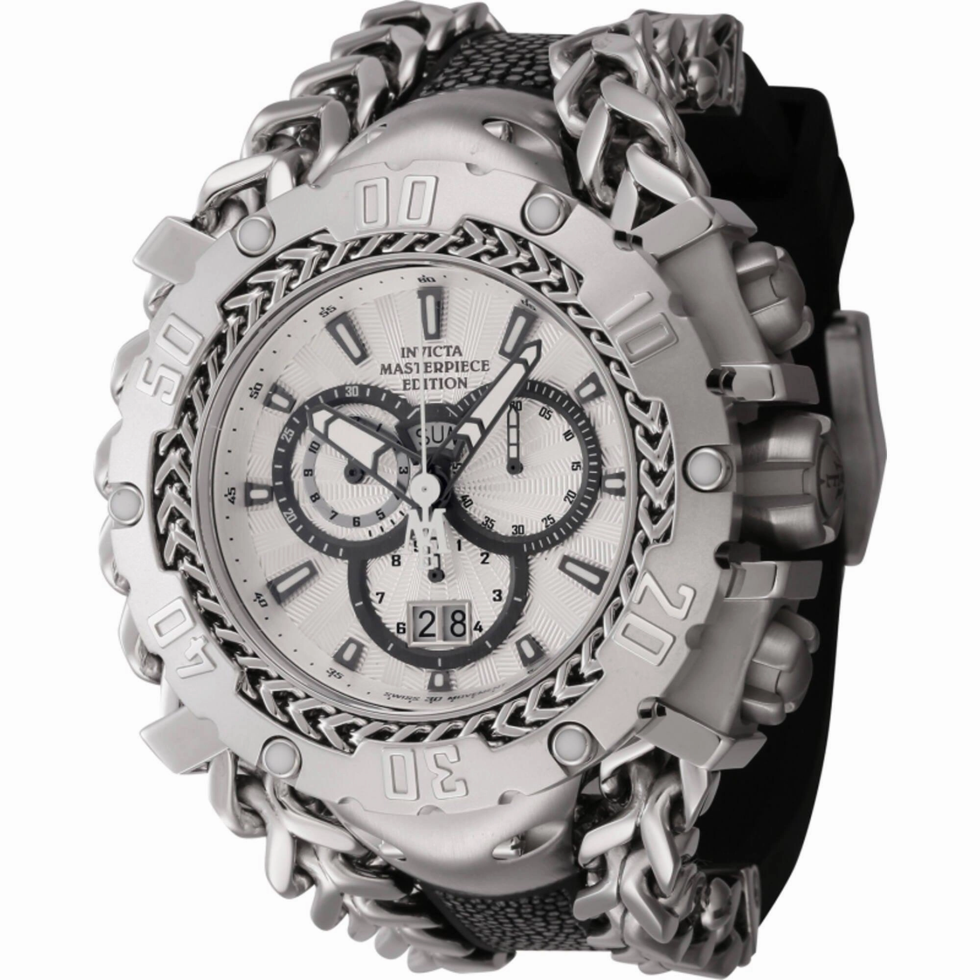 Invicta Men's Watch - Masterpiece Chronograph Gunmetal and Silver Dial Strap | 44617