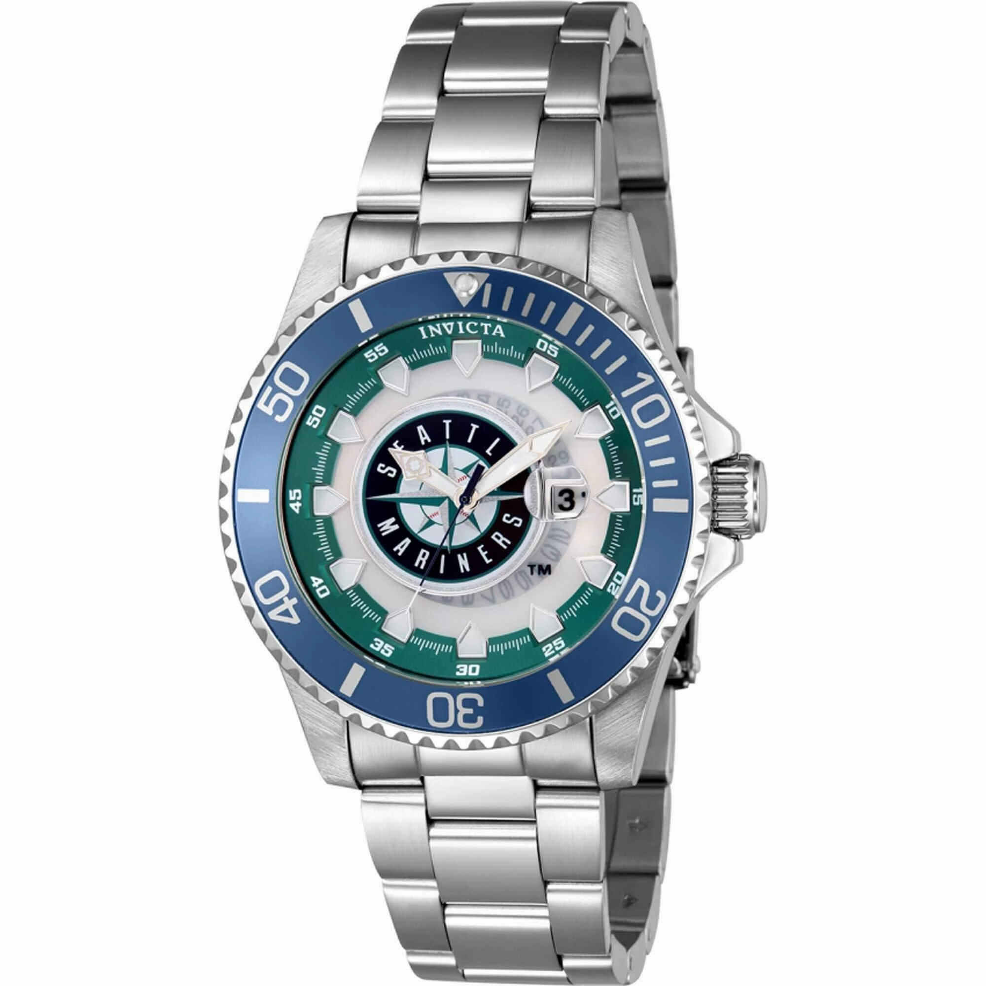 Invicta Men's Watch - MLB Seattle Mariners Date Display Silver Steel Bracelet | 43478