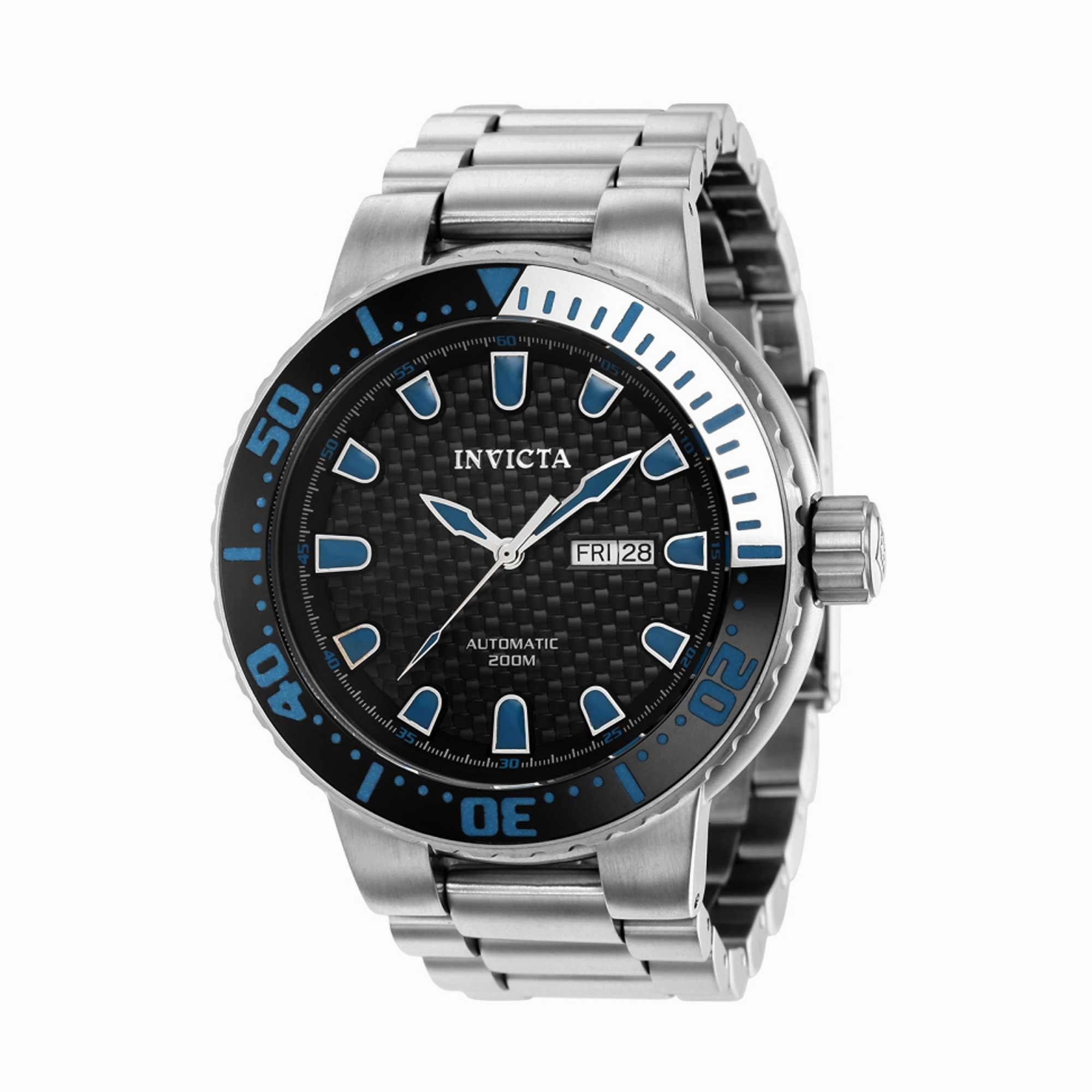Invicta Men's Watch - Pro Diver Automatic Black Dial Silver Steel Bracelet | 37438
