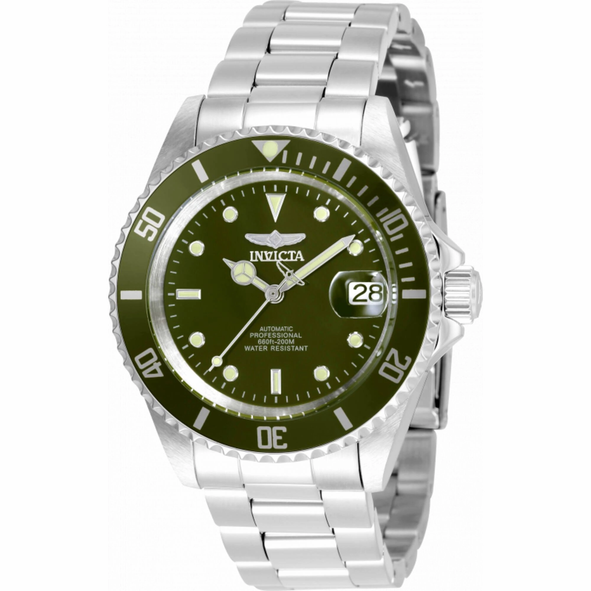 Invicta Men's Watch - Pro Diver Automatic Military Green Dial Silver Steel | 35690