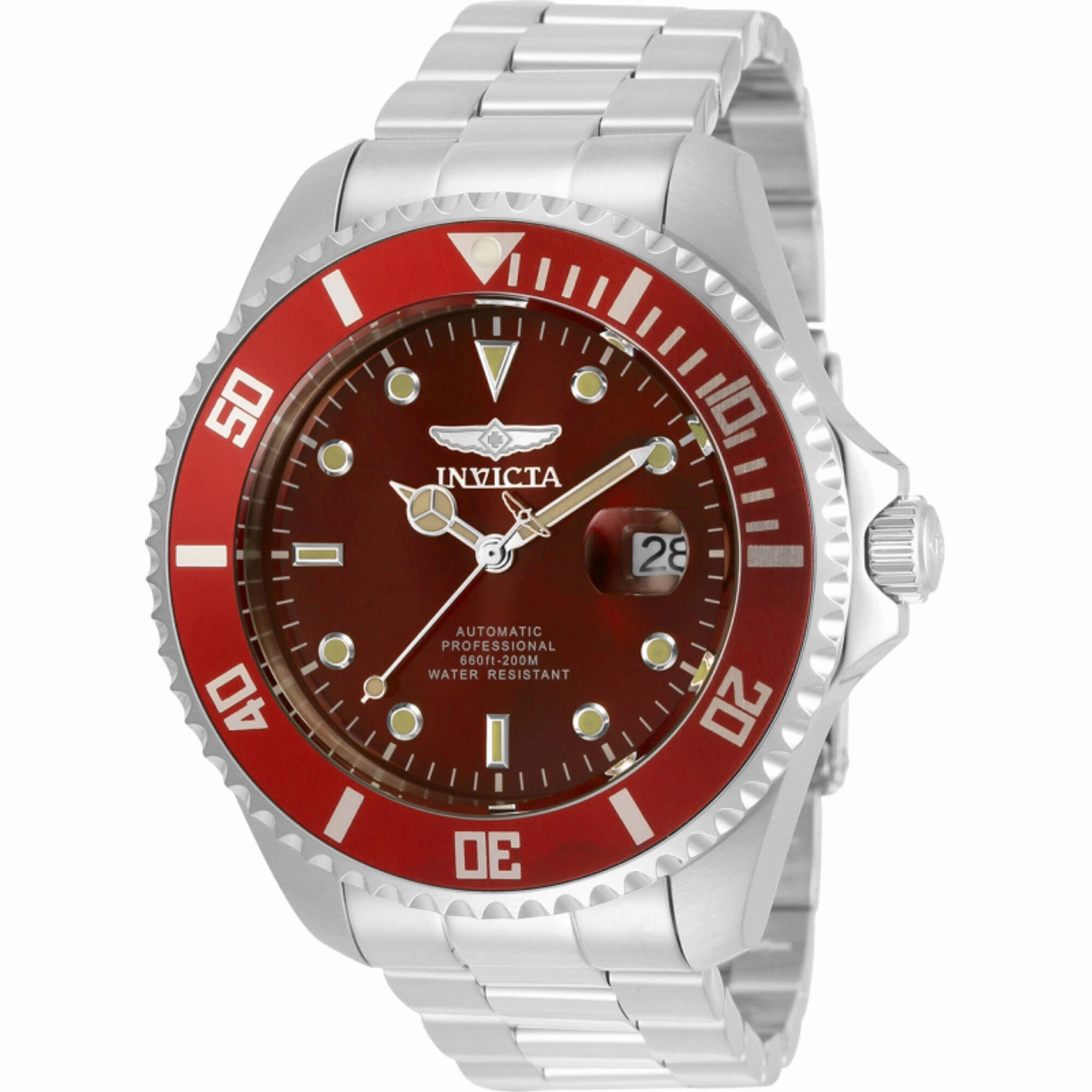 Invicta Men's Watch - Pro Diver Automatic Red Dial Silver Steel Bracelet | 35722