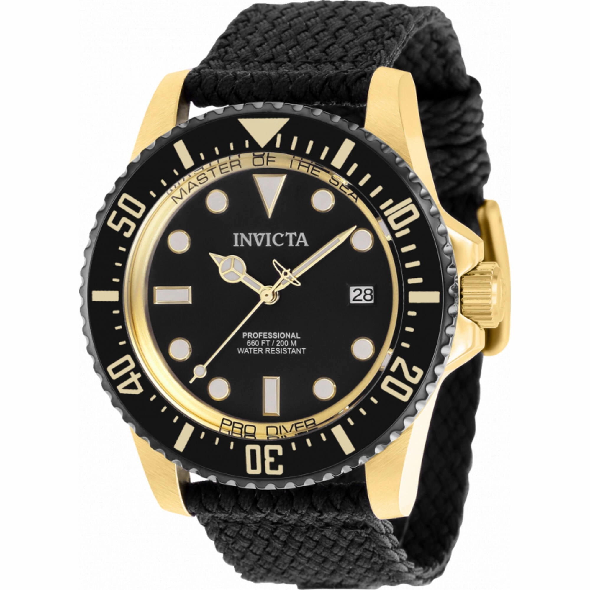 Invicta Men's Watch - Pro Diver Automatic Yellow Gold Case Black Dial Strap | 38238