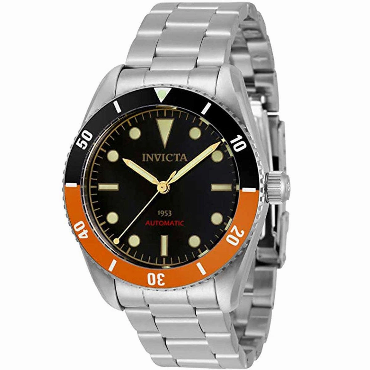 Invicta Men's Watch - Pro Diver Black and Orange Bezel Black Dial Bracelet | 34336