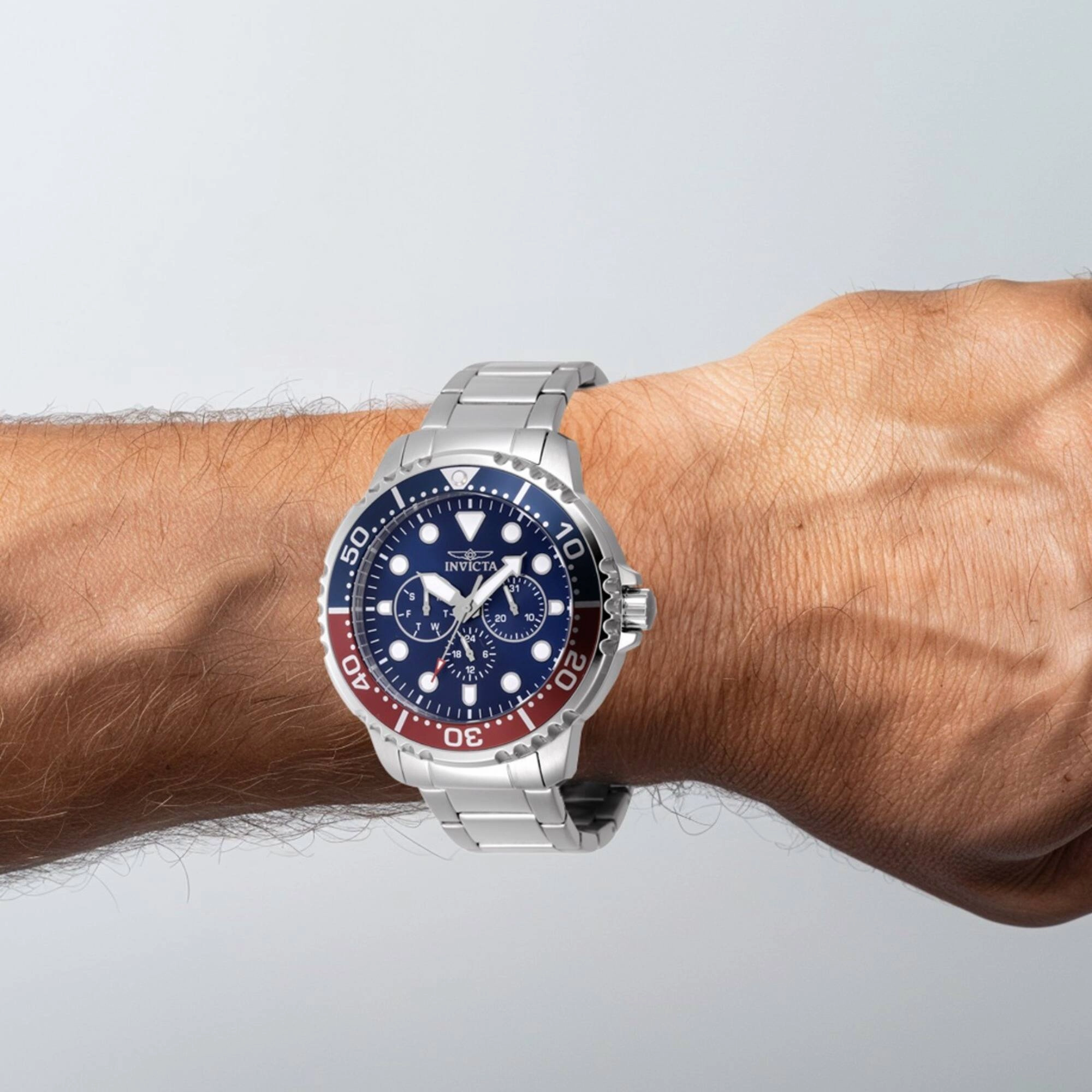 Invicta Men's Watch - Pro Diver Blue and Red Rotating Bezel Steel Bracelet | 47227