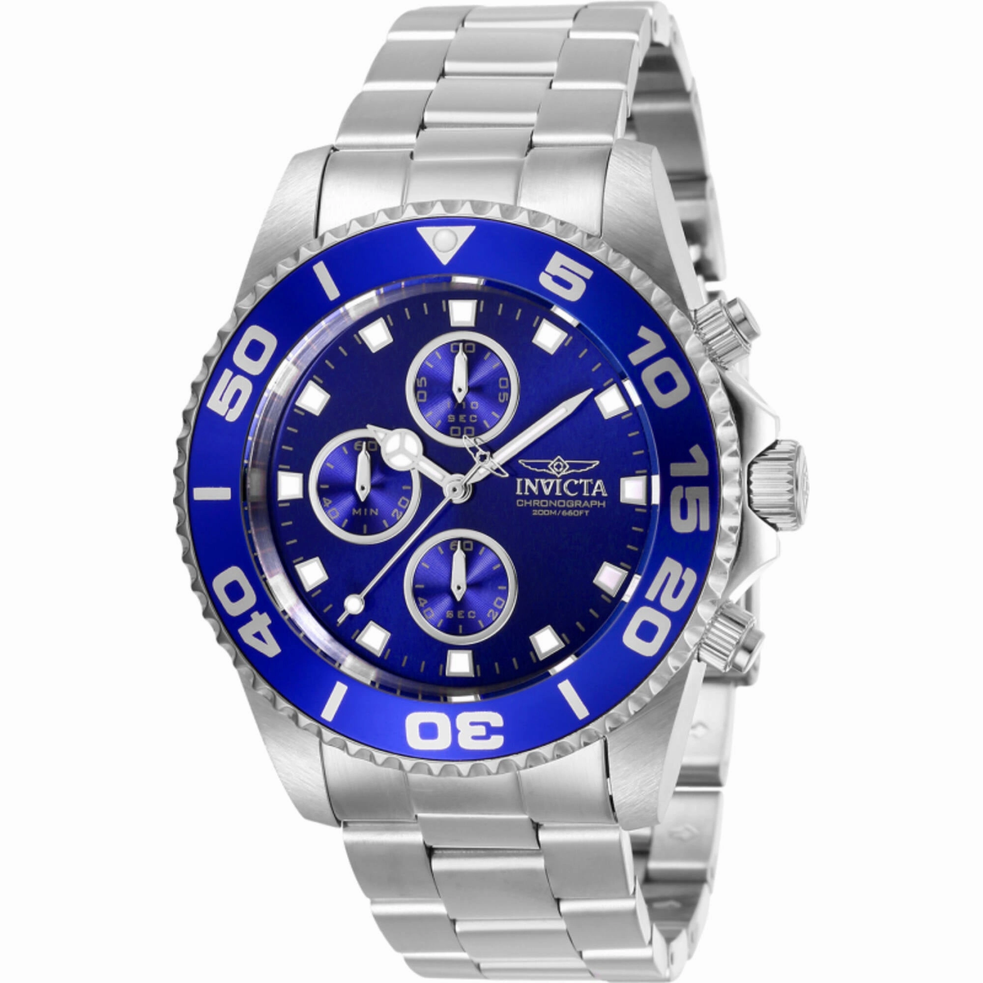 Invicta Men's Watch - Pro Diver Chronograph Blue Dial Silver Steel Bracelet | 28690