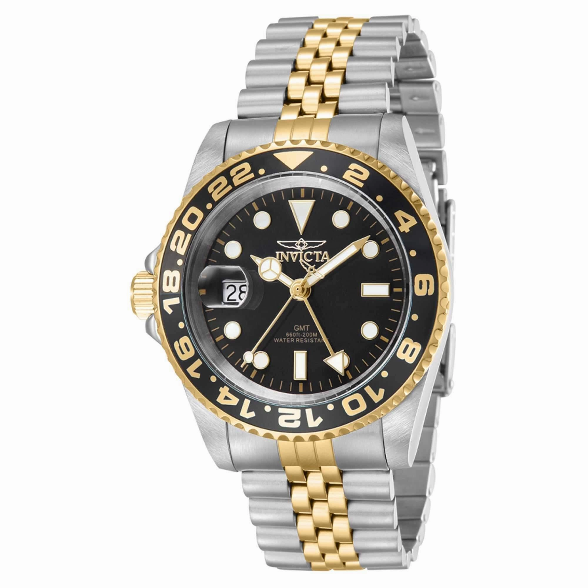 Invicta Men's Watch - Pro Diver Date Display Black Bezel Two Tone Bracelet | 43974