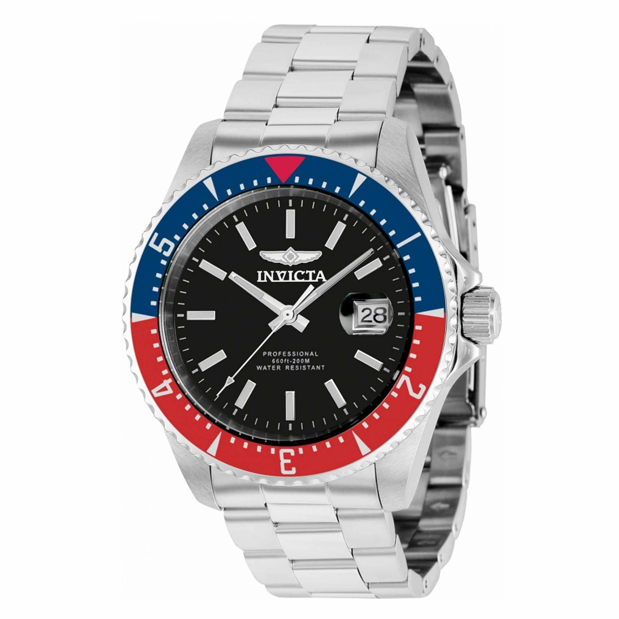 Invicta Men's Watch - Pro Diver Rotating Bezel Black Dial Silver Bracelet | 36783
