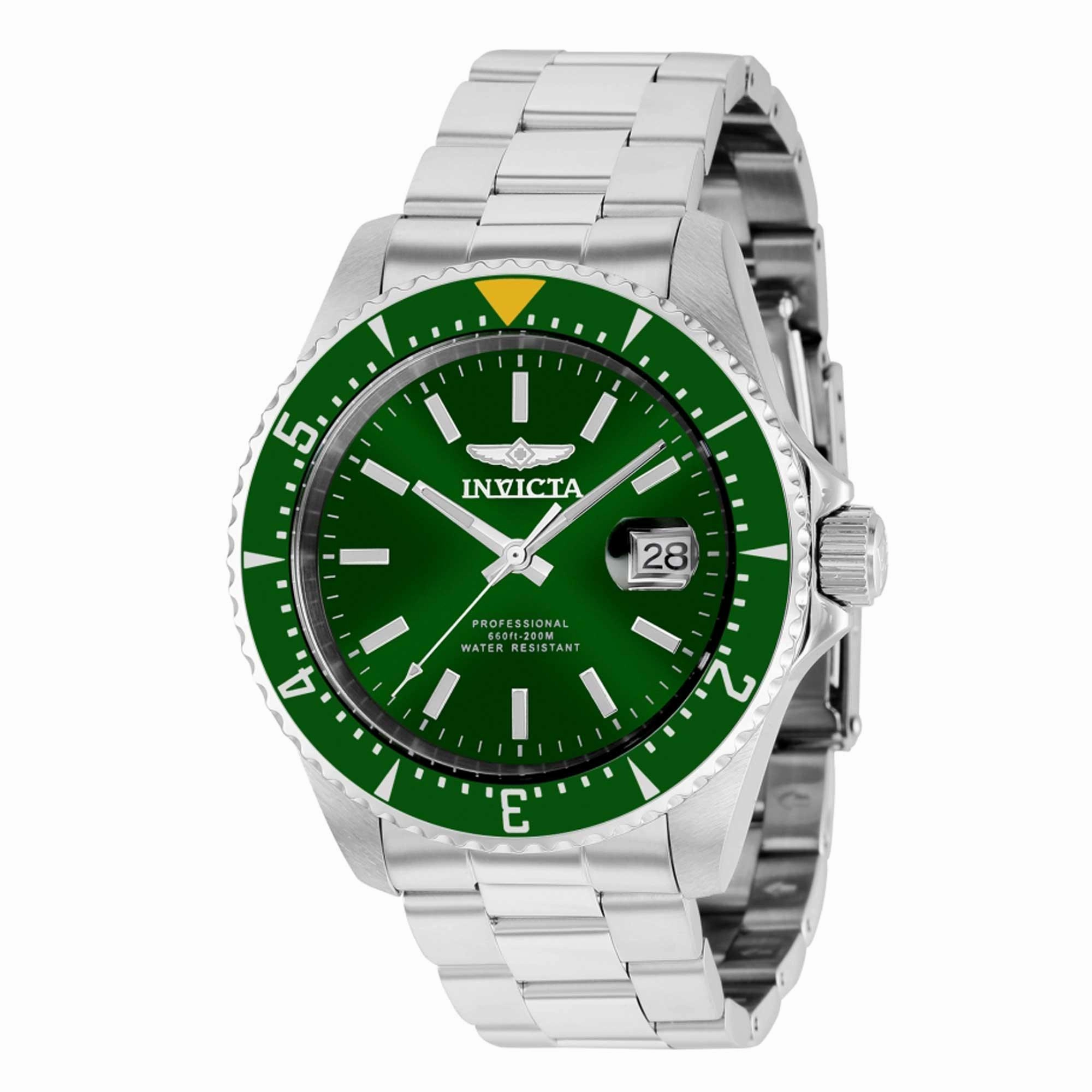 Invicta Men's Watch - Pro Diver Rotating Bezel Green Dial Silver Bracelet | 36782